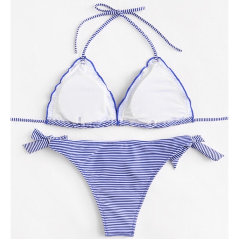Striped Self Tie Bikini Set - Picture 2 of 5